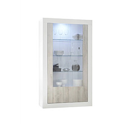 Alter Vitrine moderne avec étagères, Made in Italy, Buffet avec porte vitrée, Meubles de salon, Vitrine, 110x42h190 cm, blanc brillant et couleur béton