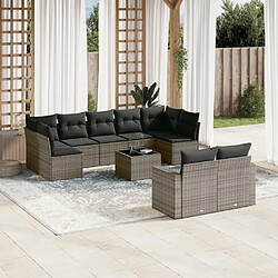 vidaXL Salon de jardin avec coussins 10 pcs gris résine tressée