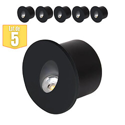 HOROZ ELECTRIC Lot de 5 Spots LED muraux rond noir 3W 4000K