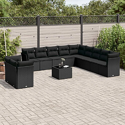 vidaXL Salon de jardin 12 pcs avec coussins noir résine tressée 