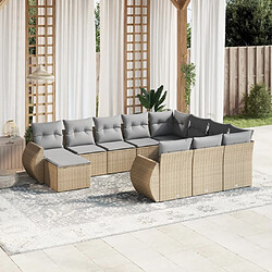 Maison Chic Salon de jardin 11 pcs avec coussins | Ensemble de Table et chaises | Mobilier d'Extérieur beige résine tressée -GKD61642