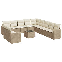 vidaXL Salon de jardin avec coussins 12 pcs beige résine tressée