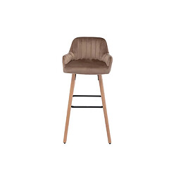 Avis Vente-Unique Tabouret de bar en velours et pieds bois de hêtre - Beige - ELEANA