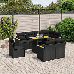 Maison Chic Ensemble Tables et chaises d'extérieur 9 pcs avec coussins,Salon de jardin noir résine tressée -GKD886192