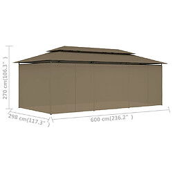 Acheter vidaXL Belvédère avec rideaux 600x298x270 cm Taupe 180 g/m²