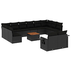 Acheter vidaXL Salon de jardin avec coussins 13 pcs noir résine tressée