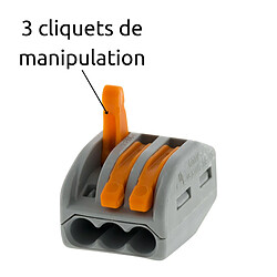 Lot de 15 bornes automatiques à cliquet S222 - 3 entrées – fils rigides et souples 4mm² max - orange - Wago