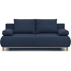 Tbs Banquette convertible 3 places MIKA - Tissu bleu foncé - Coffre de rangement - L 192 x H 84 x P 93 cm