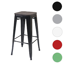 Mendler Tabouret de bar HWC-A73, avec siège en bois, métal, style industriel ~ noir