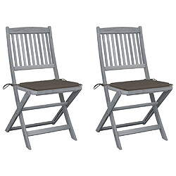 Maison Chic Lot de 2 Chaises pliables d'extérieur avec coussins | Chaises de jardin | Fauteuil Relax Bois d'acacia -GKD45329