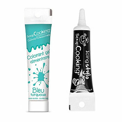 Scrapcooking Gel colorant alimentaire bleu turquoise 20 g + Stylo glaçage noir