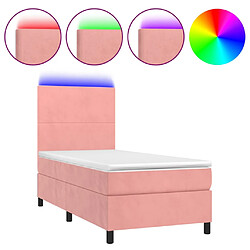 vidaXL Sommier à lattes de lit et matelas LED Rose 100x200 cm Velours