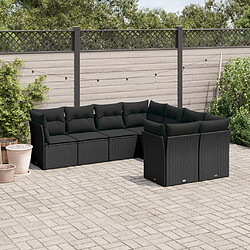 vidaXL Salon de jardin 8 pcs avec coussins noir résine tressée 