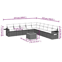 Acheter vidaXL Salon de jardin avec coussins 10 pcs gris résine tressée