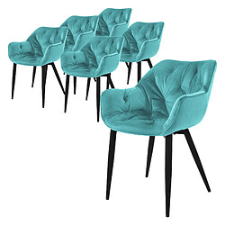 ML-Design Lot de 6 chaises de salle à manger assise pétrole en velours pieds métal noir