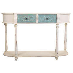 Pegane Meuble console, table console en bois sculpté coloris blanc ,bleu - Longueur 150 x Profondeur 42 x Hauteur 100 cm 