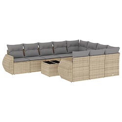 vidaXL Salon de jardin 11 pcs avec coussins beige résine tressée