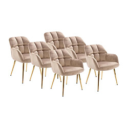 Lot de 6 chaises avec accoudoirs - Velours et métal doré - Beige - PEGA de PASCAL MORABITO 