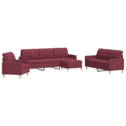 vidaXL Ensemble de canapés 4 pcs avec repose-pied rouge bordeaux tissu