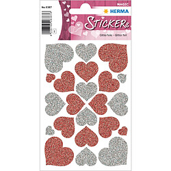 HERMA Sticker MAGIC 'Coeurs rouge et argent', Glittery () 