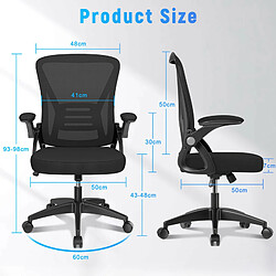 BIGZZIA Chaise de Bureau - Ergonomique Fauteuil - avec accoudoir rabattable à 90° - Support lombaire - Réglable en hauteur Noir