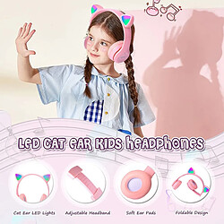 GUPBOO LED Light Cat Ear Casque sans fil Bluetooth 5.0 Casque 3,5 mm Modèle pour enfants avec micro antibruit pour