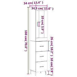 vidaXL Buffet haut Chêne marron 34,5x34x180 cm Bois d'ingénierie pas cher