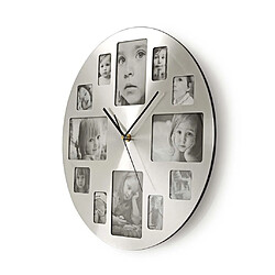 Alpexe Horloge Murale Circulaire | 40 cm de Diamètre | Cadre photo | Argent