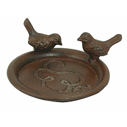 L'Héritier Du Temps Coupelle Style Bain d'Oiseau ou Mangeoire Porte Savon Vide Poche Forme Ronde avec 2 Oiseaux en Fonte Patinée Marron 5x12,5cm 