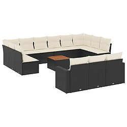 vidaXL Salon de jardin avec coussins 14 pcs noir résine tressée