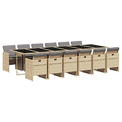 Maison Chic Ensemble à manger d'extérieur 13 pcs avec coussins,Salon de jardin,Mobilier de jardin mélange beige rotin -GKD252348