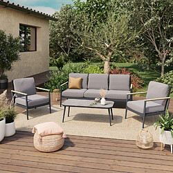 Avril Paris Salon de jardin en aluminium et corde 5 places - Gris anthracite - SYNA