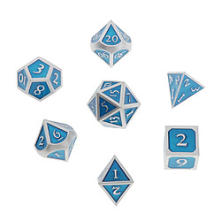 Jeu de 7 dés en métal polyédrique pour D u0026 D Pathfinder RPG Silver Blue