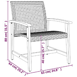 vidaXL Chaises de jardin lot de 2 noir résine tressée et bois d’acacia pas cher