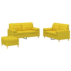 vidaXL Ensemble de canapés 3 pcs avec coussins jaune clair tissu