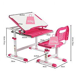 Acheter Helloshop26 Bureau enfant à hauteur réglable inclinable 0-45° ensemble table et chaise avec plateau 1 tiroir et crochet en métal rose 20_0008005