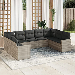 vidaXL Salon de jardin 9 pcs avec coussins gris clair résine tressée 