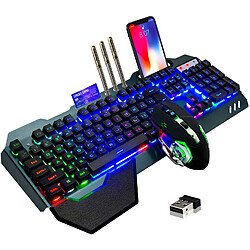 Clavier et souris de jeu sans fil, clavier rechargeable rétroéclairé arc-en-ciel avec batterie 3800 mAh, panneau en métal, repose-main amovible, clavier tactile et souris muette de jeu 7 couleurs pour les joueurs PC