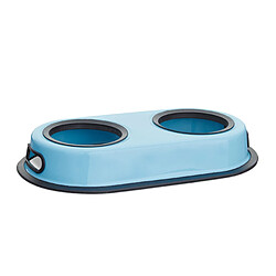 Helloshop26 Gamelle pour double pour chien et chat amovible bleu inox 13_0001253