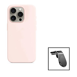 PHONECARE Kit Support Magnétique Renforcé de Voiture + Coque Silicone Liquide pour Apple iPhone 15 Pro Max - Rose 