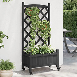 Maison Chic Jardinière,Bac à fleurs avec treillis - pot de fleur et roues noir bois massif de sapin -GKD46040