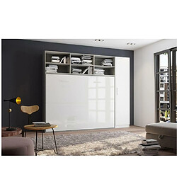 Inside 75 Composition armoire lit horizontale STRADA-V2 gris / blanc mat façade armoire-lit blanc brillant 1 colonne 140*200 cm 