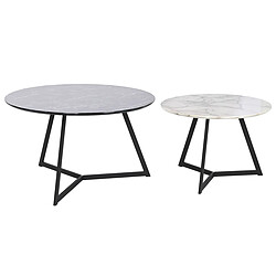 Pegane Set de 2 tables basses en marbre blanc et métal noir 