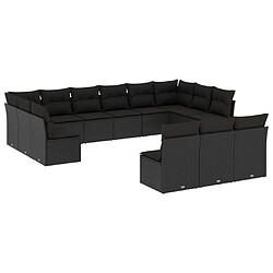 vidaXL Salon de jardin avec coussins 13 pcs noir résine tressée