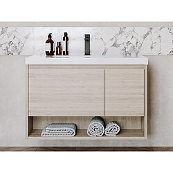 Vente-Unique Meuble de salle de bain suspendu simple vasque coloris naturel clair - 90 cm - PUJUKA