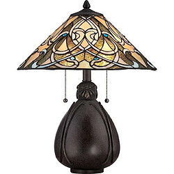 Elstead Lighting Lampe de table à 2 lumières, bronze impérial, verre Tiffany, E27