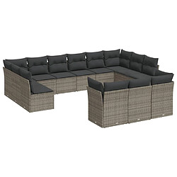 vidaXL Salon de jardin avec coussins 13 pcs gris résine tressée