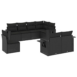 vidaXL Salon de jardin 8 pcs avec coussins noir résine tressée