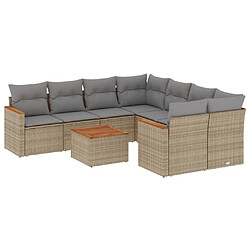 vidaXL Salon de jardin avec coussins 9 pcs beige résine tressée