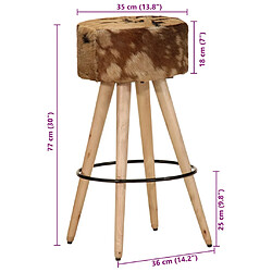 vidaXL Tabourets de bar lot de 2 cuir véritable et bois de manguier pas cher